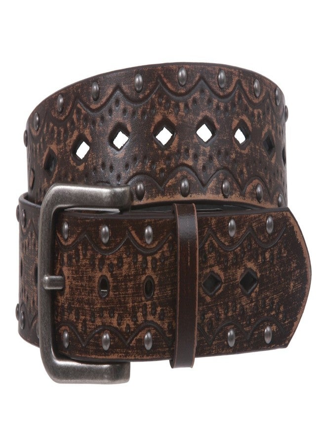 Beltiscool Snap on Studded Vintage Embossed Jean belt, Brown | S/M - 32 - Image 2
